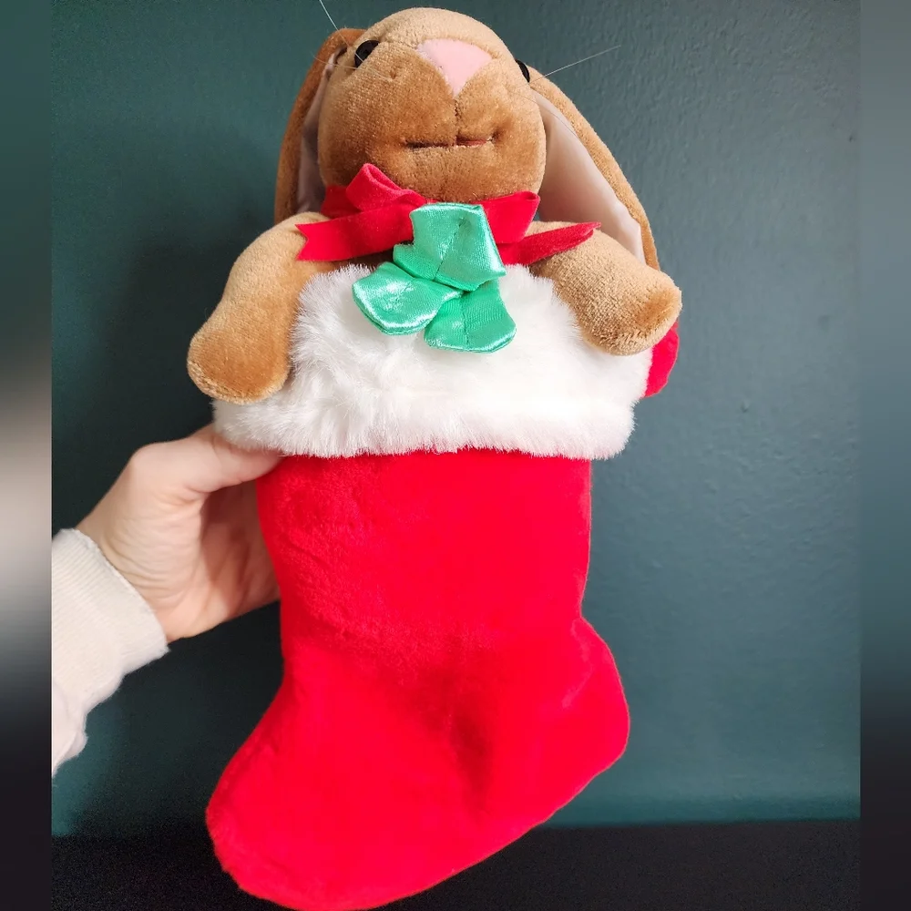Vintage 1985 Plush Velveteen Rabbit Christmas Stocking Stuffed Animal